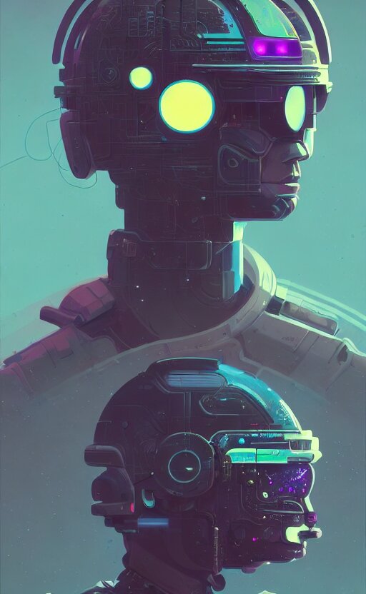 portrait of  a cyberpunk soldier wearing a futuristic helmet by Petros Afshar and Beeple, James Gilleard, Mark Ryden, Wolfgang Lettl highly detailed