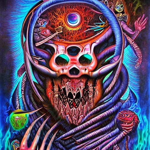 the second layer of hell, airbrush art, shamanic dmt horror art, by basuki abdullah 