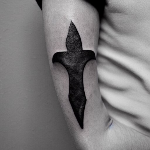 tattoo of a small abstract axe on the forearm