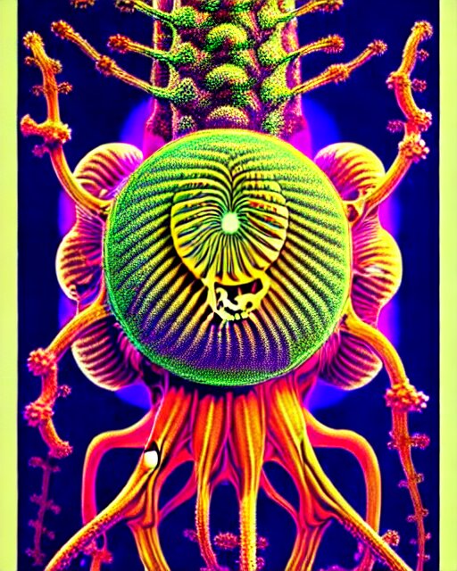 poster of corona virus, intrinsic, drawn by Ernst Haeckel, vaporwave coloring, cyber, beeple rendering, written by HP Lovecraft