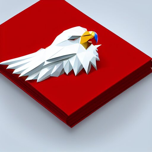 low poly, vector, white eagle icon, in a book, red background, cgsociety, artstation, octane render