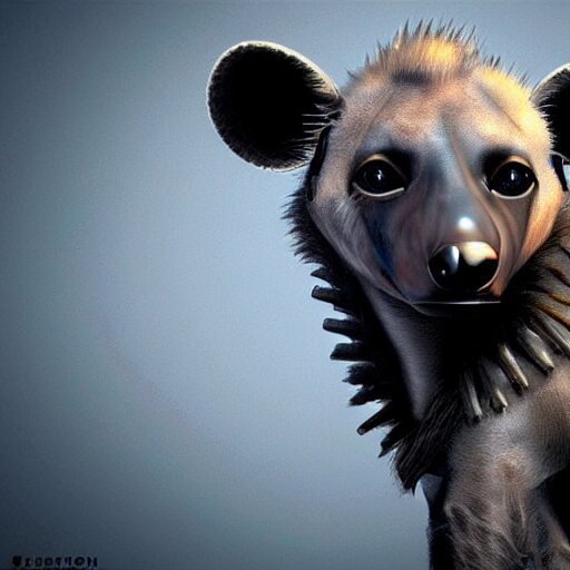 very cute baby cyborg hyena, realistic concept art, cyberpunk 