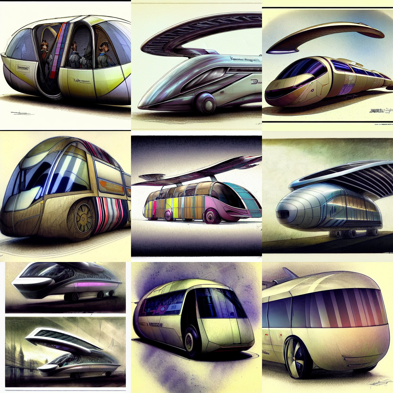 design, a futuristic jet bus vehicle, borders, lines, decorations, muted colors, by jean - baptiste monge 