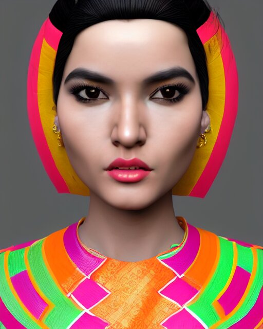 a beautiful cute girl wearing modern stylish costume in the style of Assamese bihu mekhela sador gamosa design, commercial fashion design art by Victor Nizovtsev, face by artgerm and daz3d genesis iray, cinematic lightning, medium shot, mid-shot, slim female figure ramp walk model pose, highly detailed, trending on Artstation, Unreal Engine 4k, cinema 4d ray traced, octane render, cinematic wallpaper