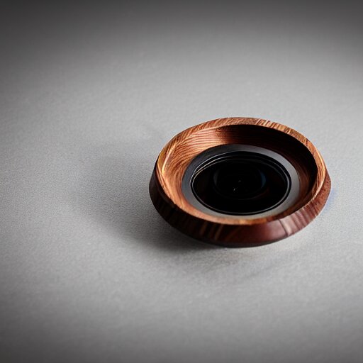 Lexica Camera lens aperture blades made of walnut wood. minimal