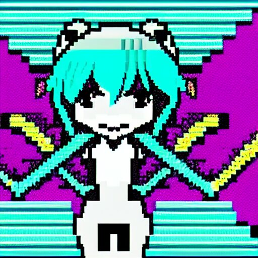 hatsune miku, pixel art, glitch, cyberpunk 