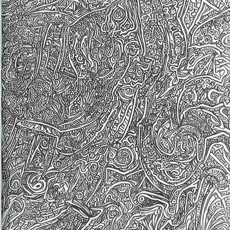 notebook doodle architecture sketch with extremely intricate psychedelic patterns hyper detailed linework pen and paper 