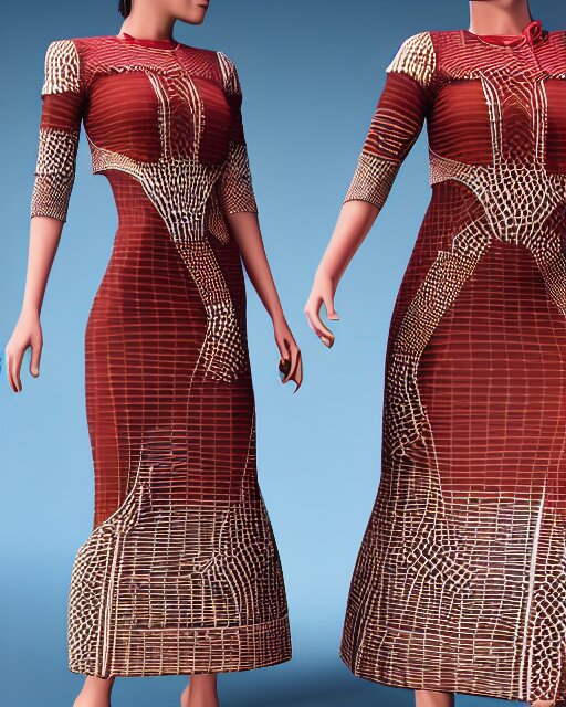 marvelous designer 3d render Assamese bihu mekhela sador pattern gamosa style fashion costume design, D&D futuristic retrofuturistic-sci-fi dynamic, modern stylish glamour body hugging cosplay, highly inventive pattern cutting, cgsociety, unreal engine 8k