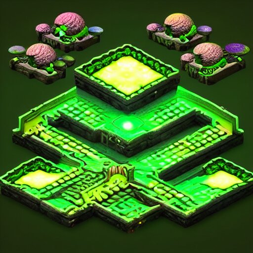 3 d mobile game asset is an isometric staircase with an organic isometric design based on bioluminescent alien - like plants inspired by the avatar's bioluminescent alien nature. around the stair, we can see plants that glow in the dark. all in isometric perspective and semi - realistic style item is in a black background 