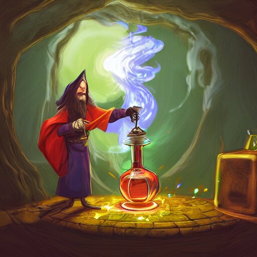 wizard making a potion, digital art, 4 k, fantasy, 