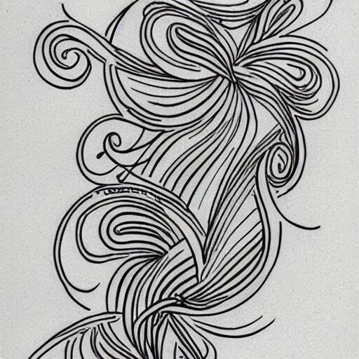 tattoo sketch of a ocean, on a yellow paper, ornamental, line art, minimalism, tatto for leg 