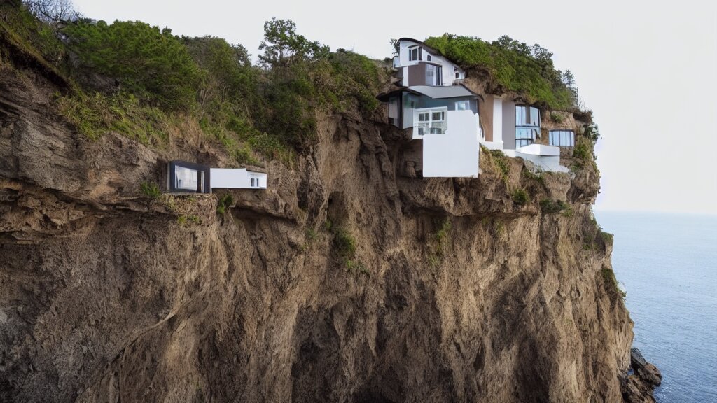 house built on the side of a cliff, award winning photo