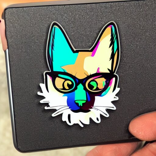 hydro sticker of a cyberpunk cat 