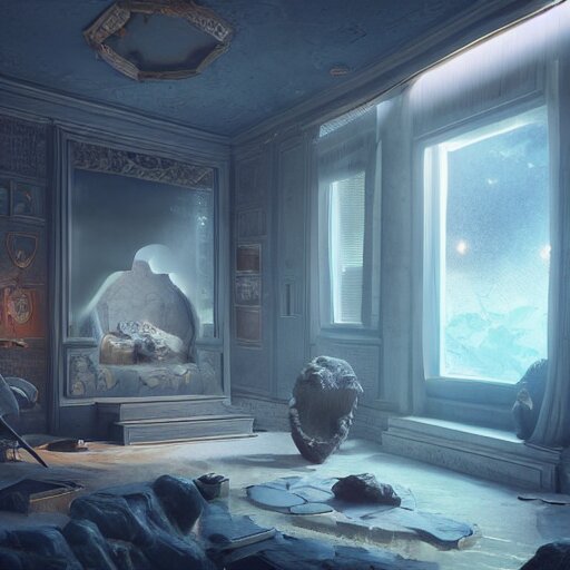 a spacious room with freshwater aquariums as walls, dim light, hyper realistic, ambient lighting, concept art, intricate, hyper detailed, smooth, dynamic volumetric lighting, octane, raytrace, cinematic, high quality, high resolution, 4 k, cgsociety, rutkowski, gurney 