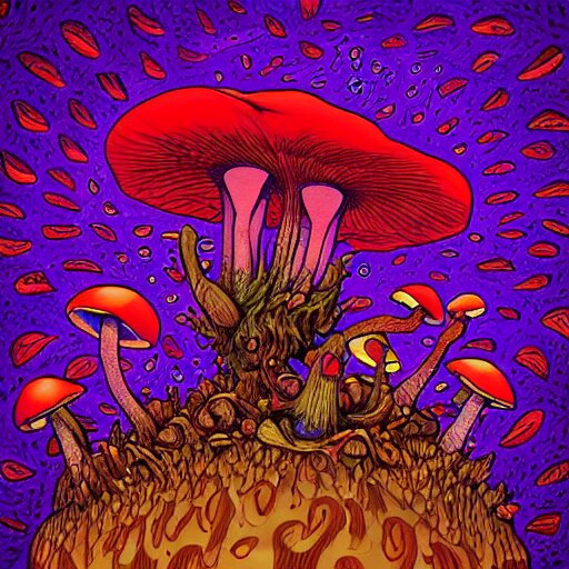 trippy mushroom, by justin guse and luke brown and justin bonnet, details, instagram digital, artstation 