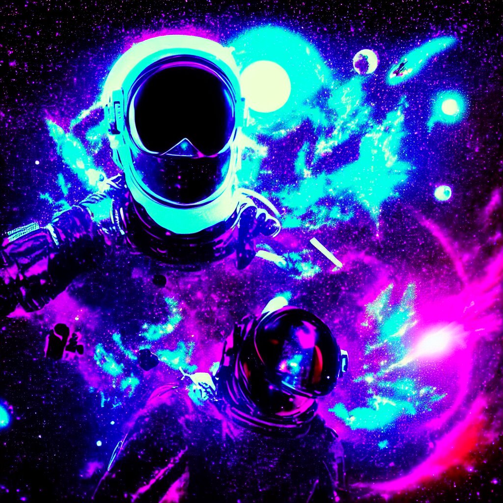 astronaut sucked into blackhole synthwave, glitchy, reflective, holographic, neon 