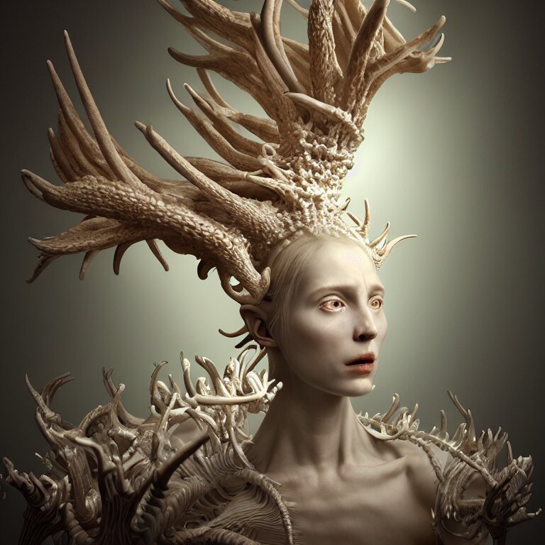 Lexica - Surreal baroque portrait of ribbed white alien god covered ...