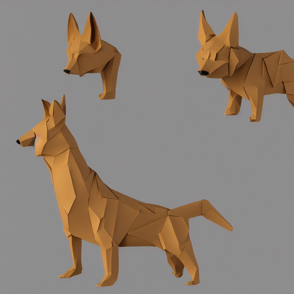 3 d rendering of japanese cardboard origami of simple shape of german shepherd, 2 d image, trending on artstation 