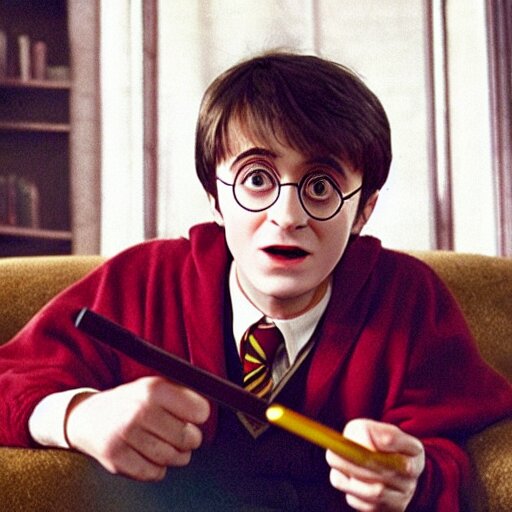 harry potter smoking a bong while sitting on a couch with a lava lamp next to him 