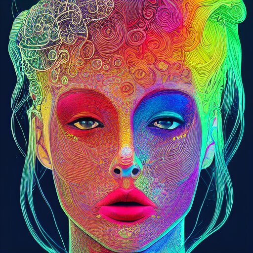 the head of a beautiful rainbow woman, an ultrafine detailed illustration by james jean, final fantasy, intricate linework, bright colors, behance contest winner, vanitas, angular, altermodern, unreal engine 5 highly rendered, global illumination, radiant light, detailed and intricate environment 