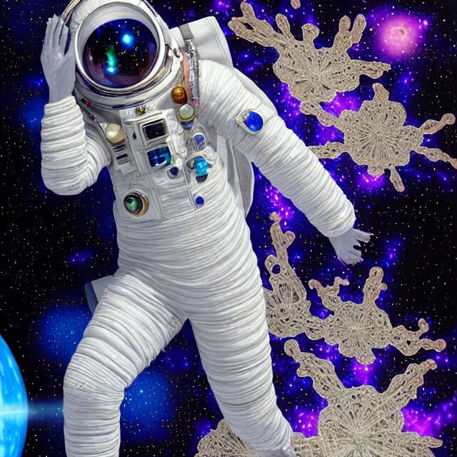 realistic extremely detailed  photo style  painting of a complete  astronaut suit with exposed diamond 3d fractal lace iridescent bubble 3d skin clear brain+ ,holding a sparkle plasma sniper rifle oscilloscope, and in a jumping float pose inside of a futuristic space station
,opal ruby diamond iridescent fractal lace bubble materials,chelate appendages barnacles,
monolithic retro futuristic ,water , by style hybrid mix of beeple+Anton Pieck+Jean Delville+ Amano,Yves Tanguy+ Alphonse Mucha+ Ernst Haeckel+ Edward Robert Hughes+Stanisław Szukalski covered with compound eye camera lenses,ambient occlusion,
rich moody colors,diamond dust glitter and sparkles, granular detail,holographic krypton ion,blue eyes,octane render,4k,
f32,55mm photography,wide angle ,jumping float Pose,full shot,  