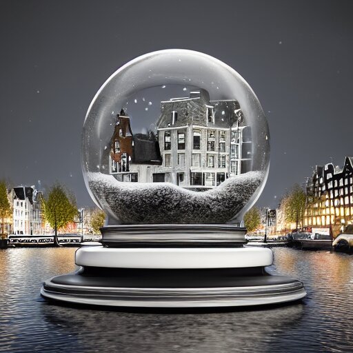 snow globe of amsterdam, artstation, photorealism 