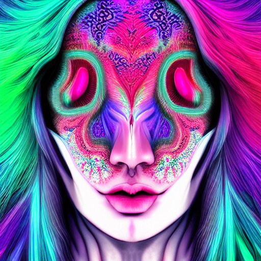 hyperrealistic psychedelic nightmare fractal face render in style of laura borealisis | photorealistic, cgsociety, glossy, liquid, vivid colours 4 k 