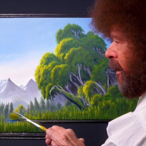 a closeup photorealistic photograph of bob ross working on a canvas painting of hulk. film still. brightly lit scene. mountains and trees. this 4 k hd image is trending on artstation, featured on behance, well - rendered, extra crisp, features intricate detail, epic composition and the style of unreal engine. 