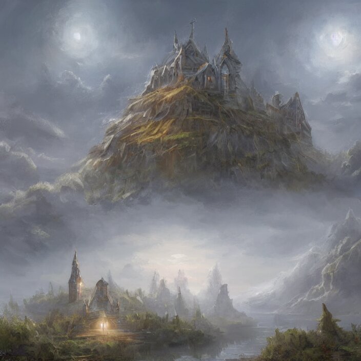 a building in a serene landscape, fantasy art 