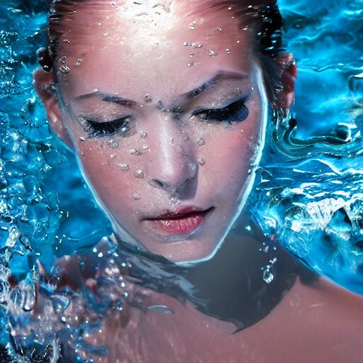 water artwork manipulation in the shape of a beautiful female head, on the ocean water, ray tracing, realistic water sharp focus, long shot, 8 k resolution, cinematic, realistic water art 