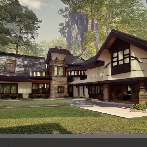 Peaceful wooden mansion, unreal engine 5 tech demo, zillow interior, living room, cozy, Frank Lloyd Wright