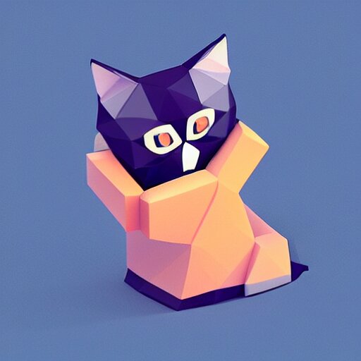 isometric cute low - poly cat using an iphone 