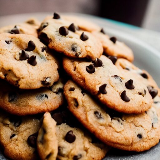 a 5 0 mm macro shot of a plate of chocolate chip and prawn cookies 