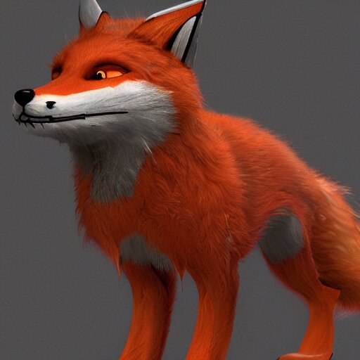 mechanical fox with robo tech, apocalyptic elements, art render, character concept, smooth, sharp detail, pixar style 