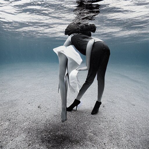 medium format photograph of a surreal fashion shoot underwater 