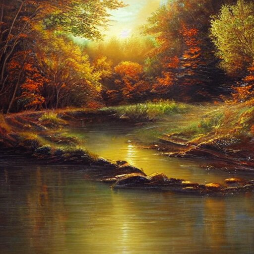 beautiful scenery, varnished painting, visible canvas, highly reflective, realistic reflections, realistic lighting, glossy, realistic 