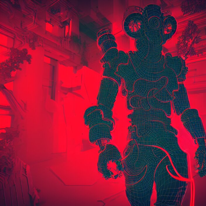 cyber punk, oni mask, 3 d render beeple, portrait, japanese neon red kanji, male anime character, unreal engine render, intricate abstract, sparking hornwort, broken robot, intricate artwork, beeple, octane render, epcot, shadows of colossus, glitch art, glitchcore, organic, forest druid, hellscape, futurescape, trending on artstation, greg rutkowski very coherent symmetrical artwork. cinematic, key art, hyper realism, high detail, octane render, 8 k, iridescent accents, albedo from overlord, the library of gems, intricate abstract. intricate artwork, by tooth wu, wlop, beeple, dan mumford. concept art, octane render, trending on artstation, greg rutkowski very coherent symmetrical artwork. cinematic, key art, hyper realism, high detail, octane render, 8 k, iridescent accents 