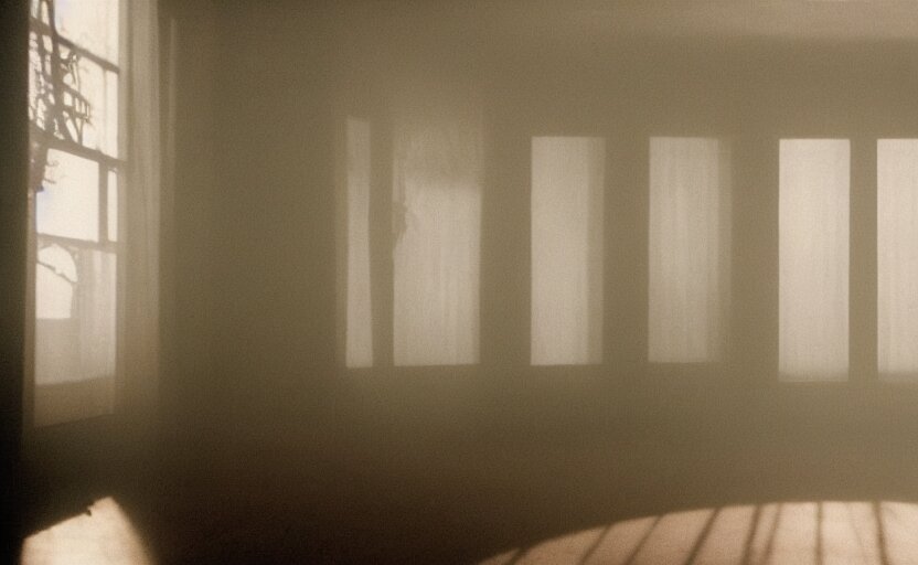 cinematic screenshot of the surreal interior for house built on nothing and something for the nothing underneath, moody scene from being john malcovich directed by charlie kaufman ( 2 0 0 1 ), moody volumetric light morning, anamorphic lenses, kodak color film stock 