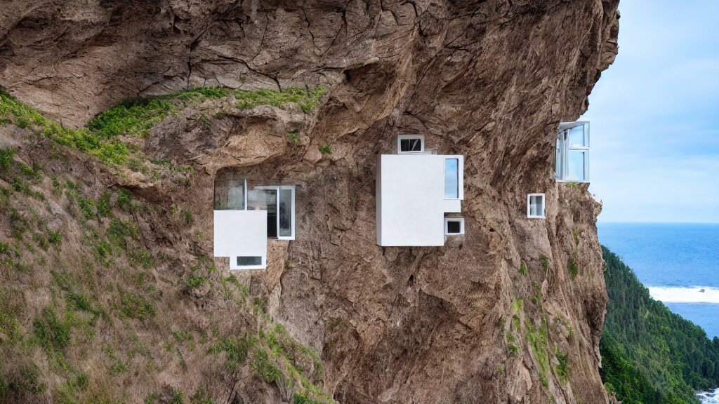 house built on the side of a cliff, award winning photo