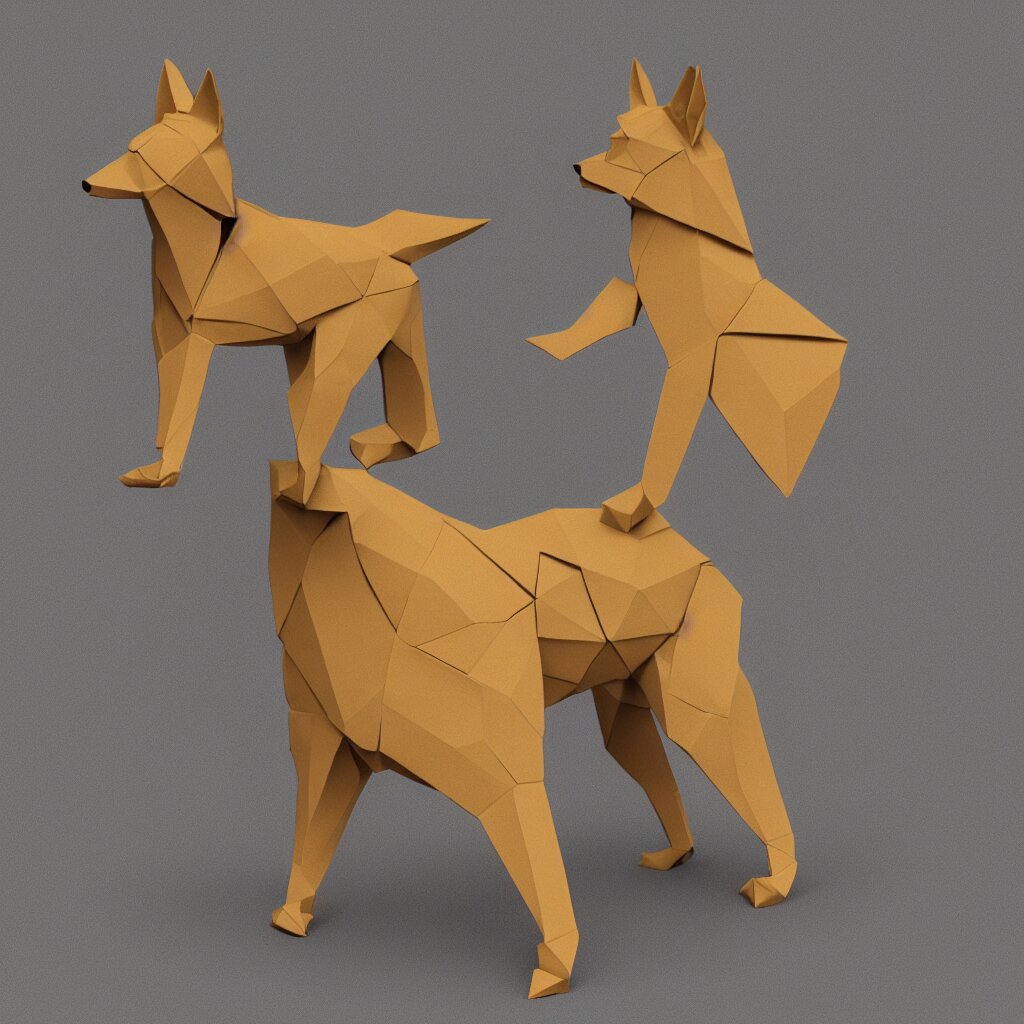 3 d rendering of japanese cardboard origami of simple shape of german shepherd, 2 d image, trending on artstation 