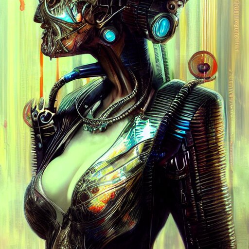 a full body beautiful woman wearing a cyberpunk outfit by karol bak, ayami kojima, artgerm, sakimichan, hr giger, blue eyes, weapons, electronics, high tech, concept art, fantasy 