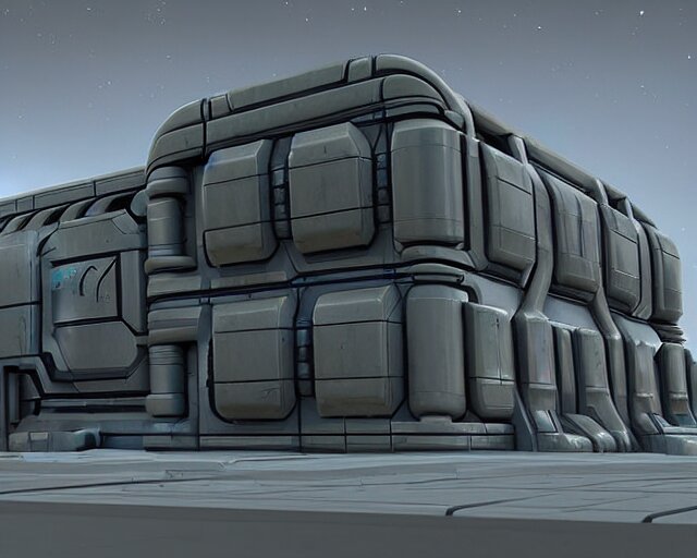 3 d sculpt of scifi rectangular industrial building facade covered with many spheres and torus shapes by maschinen krieger, starcraft, halo, star wars, ilm, star citizen halo, mass effect, starship troopers, elysium, the expanse, high tech industrial, artstation unreal 