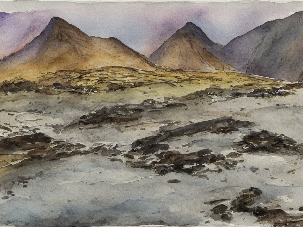 wastwater screes in early evening light painted in watercolours and pencil by william heaton cooper and rock textures by julian cooper 