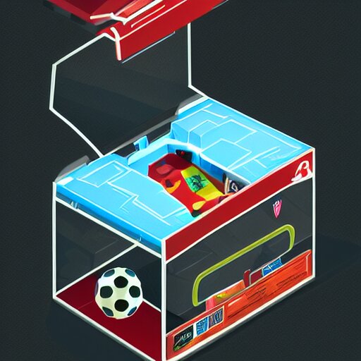 soccer lootbox in the style of peter tarka, 3 d, isometric, game, octane, game, artstation 