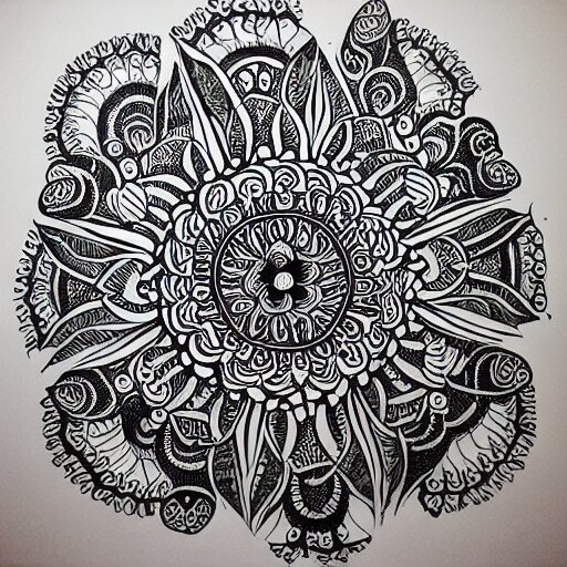 a hyper detailed organic biomorphic black and white ink drawing of a super symmetrical mandala lizzie snow zen pattern zentangle henna hyper realism crazy detail 