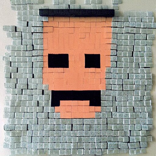 steve from minecraft made with pieces of newspaper