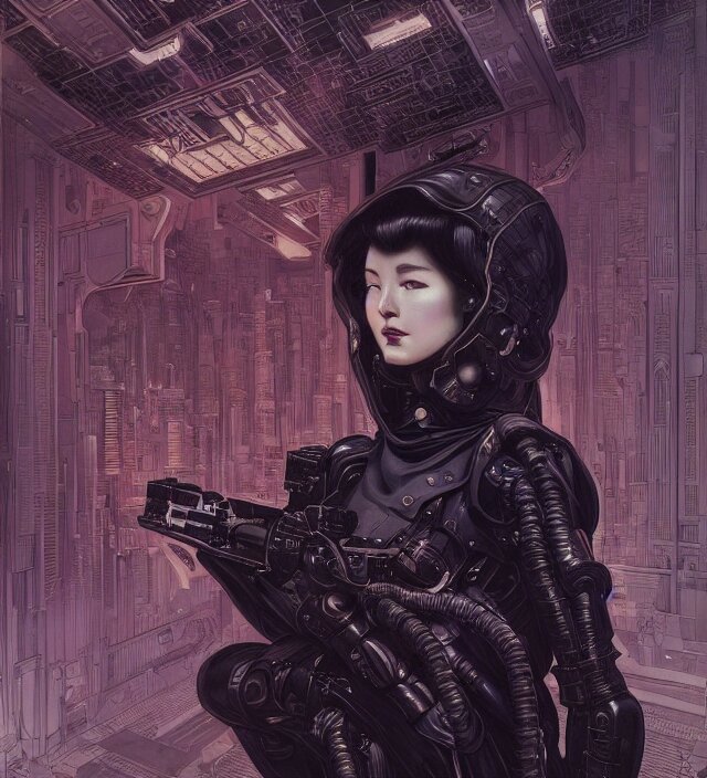 a baroque portrait of a retrofuturistic assassin in light surrounded by advanced architecture. minimalist dark wet architecture with some highly detailed science fiction details, rich colors, high contrast, black shadow level, moody dark background. trending on artstation an ultrafine hyperdetailed colorfull illustration by kim jung gi, moebius, irakli nadar, alphonse mucha, ayami kojima, amano, greg hildebrandt, syd mead and mark brooks, female, feminine, art deco, new baroque, intricate linework, colors by frank frazetta 