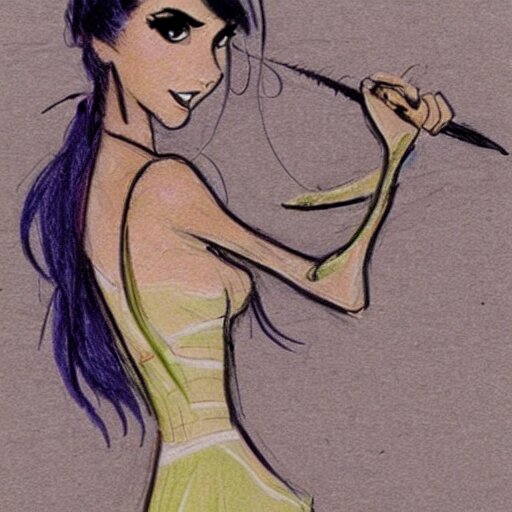 milt kahl sketch of victoria justice with done up hair, tendrils and ponytail as princess padme from star wars episode 3