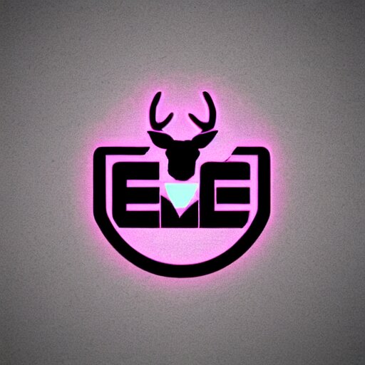 logo for evil corporation that involves deer, retro synthwave style, retro sci fi 