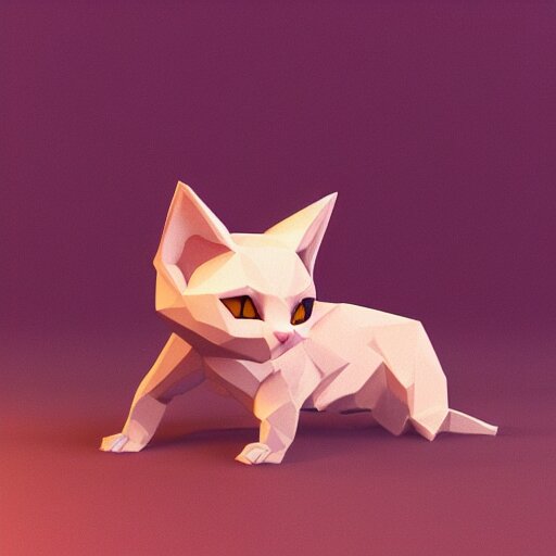 low - poly kitten, 3 d render, blender, unity, octave, 4 k, isometric view, white background, beautiful render, pastel colours, breath of the wild art style 